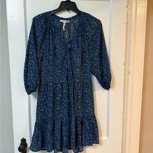 Apiece Apart Blue and White Ruffled Sundress with Bishop Sleeves